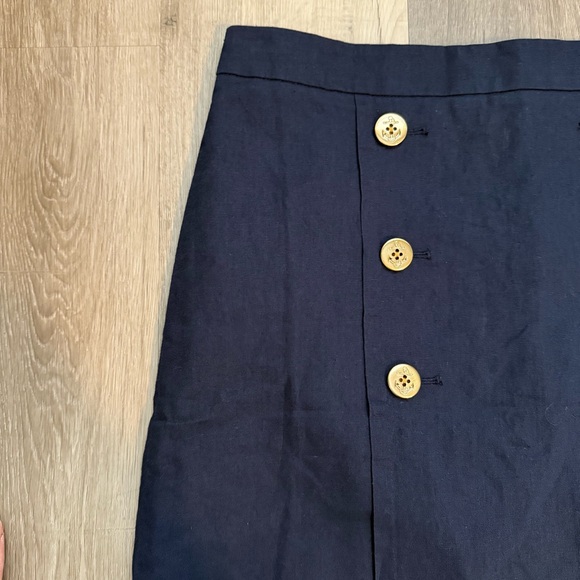 J. Crew Navy Blue Linen Blend Sailor Skirt, Navy Blue with Gold Anchor Buttons - Picture 3 of 7